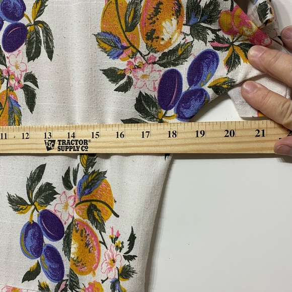 Day Dress VTG Hand Made Momcore Short Sleeve Midi Fruit Floral Pleat M Cottage - Picture 8 of 12